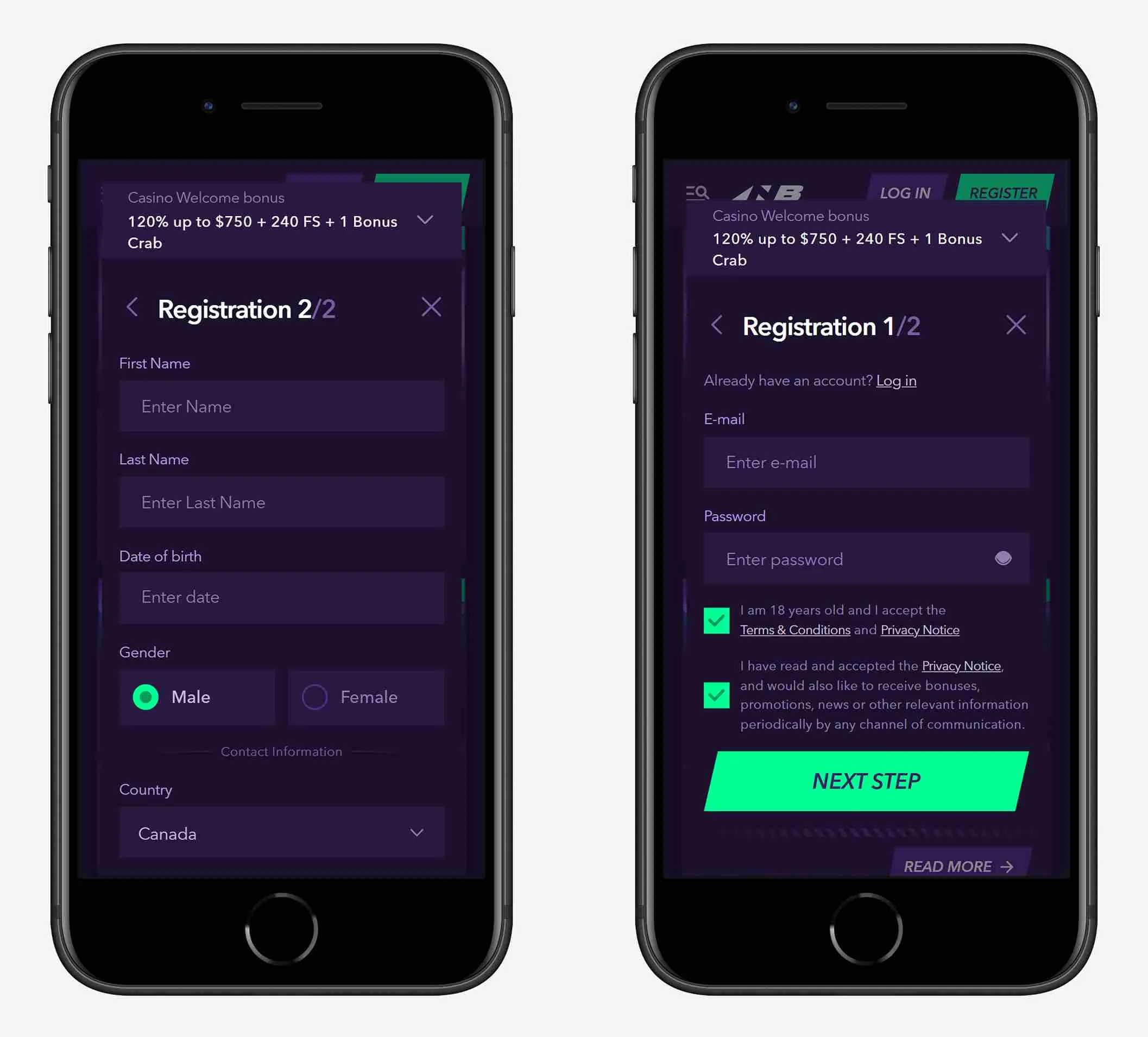 Schermata di registrazione del conto di gioco NaoBet